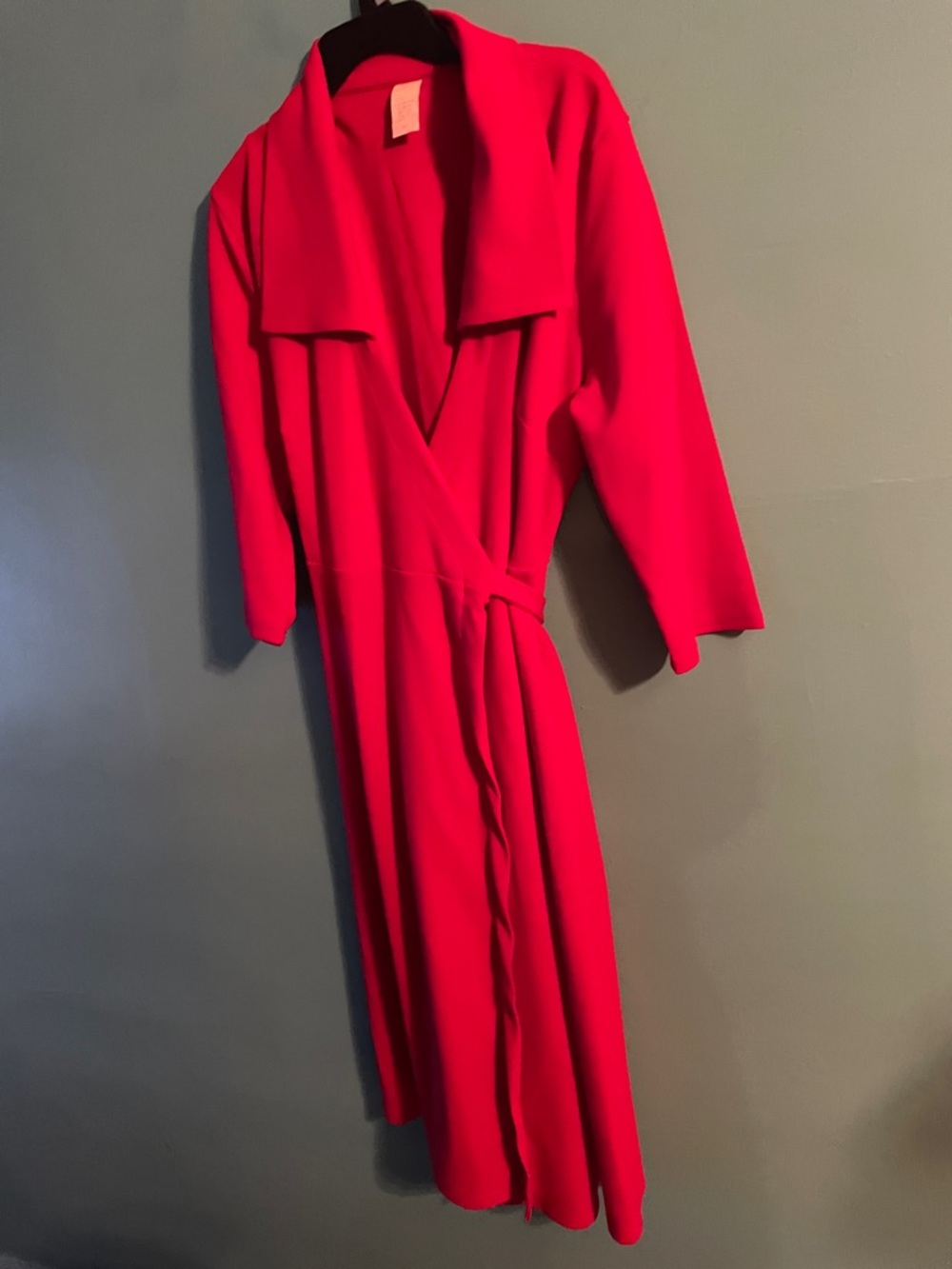 Vibrant Red Wrap Dress with Draped Collar